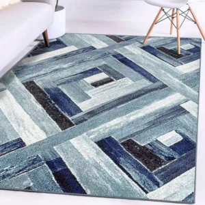 Geometric Blue Wood-Inspired 6x9 Area Rug