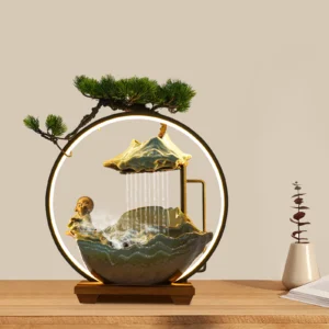 Desktop Water Fountain Decoration Chinese ancient style small flowing ornaments Poetry and Book Monk Ceramic decoration Indoor