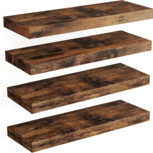 15.8in Wall Shelves Set of 4 Rustic Wood Finish