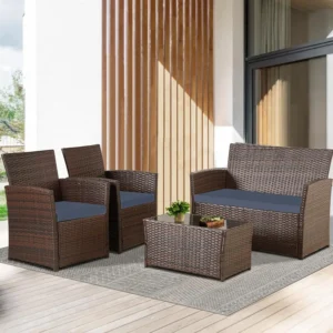 4 Piece Outdoor Patio Furniture Sets, Patio Sectional Furniture Conversation Sofa Set, Rattan Table and Chairs and, Customized