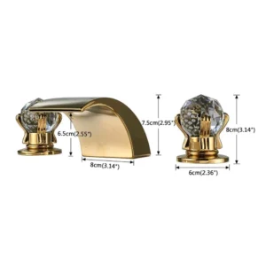 LED Widespread Bathroom Faucet Waterfall Gold Polished Lavatory Faucets Basin Mixer Tap 2 Crystal Knobs 3 Holes
